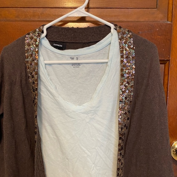 Brown sequin open front cardigan by Express - Picture 2 of 4